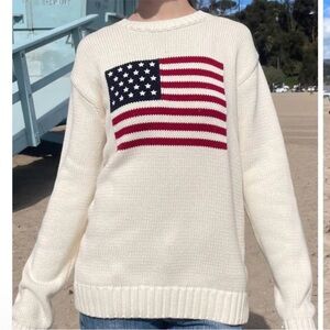 Brandy Melville Nico Oversized Cream Sweater with American Flag